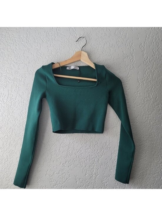 Tops - Teal Long Sleeve Crop Top